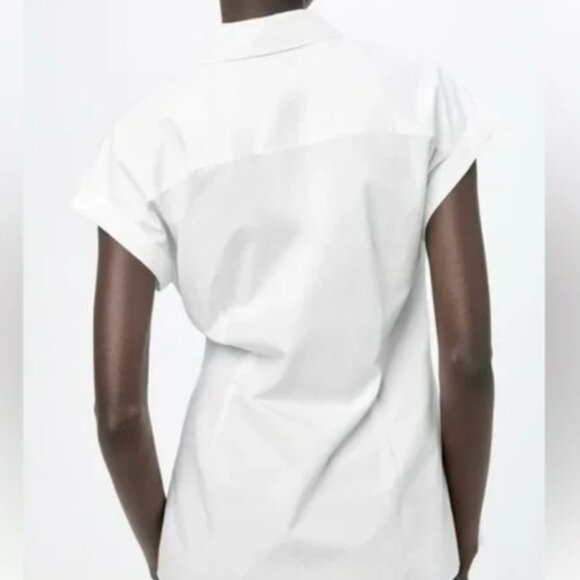 Zara ZW Collection Knot Detailed Poplin Shirt Outdoor 100% cotton - Picture 4 of 4